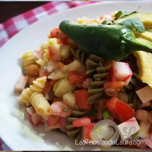 pasta tricolor con camarón