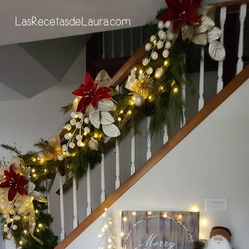 Como decorar una guirnalda navideña para escalera y chimenea