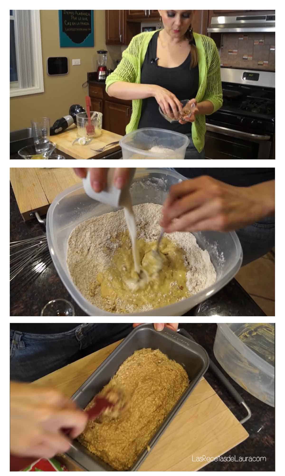 panque de platano con nueces hecho con leche de almendras