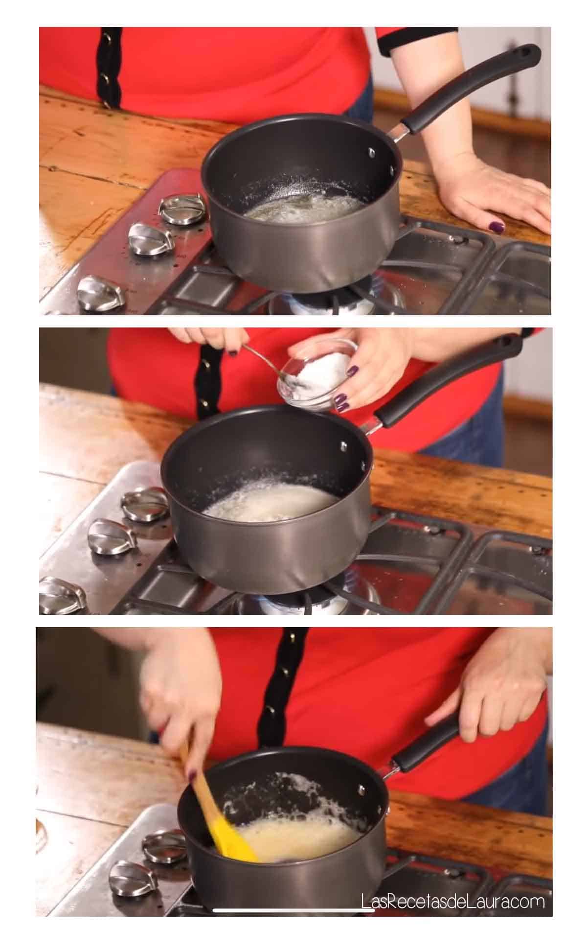 frying pan with the steps of homemade rich gravy  