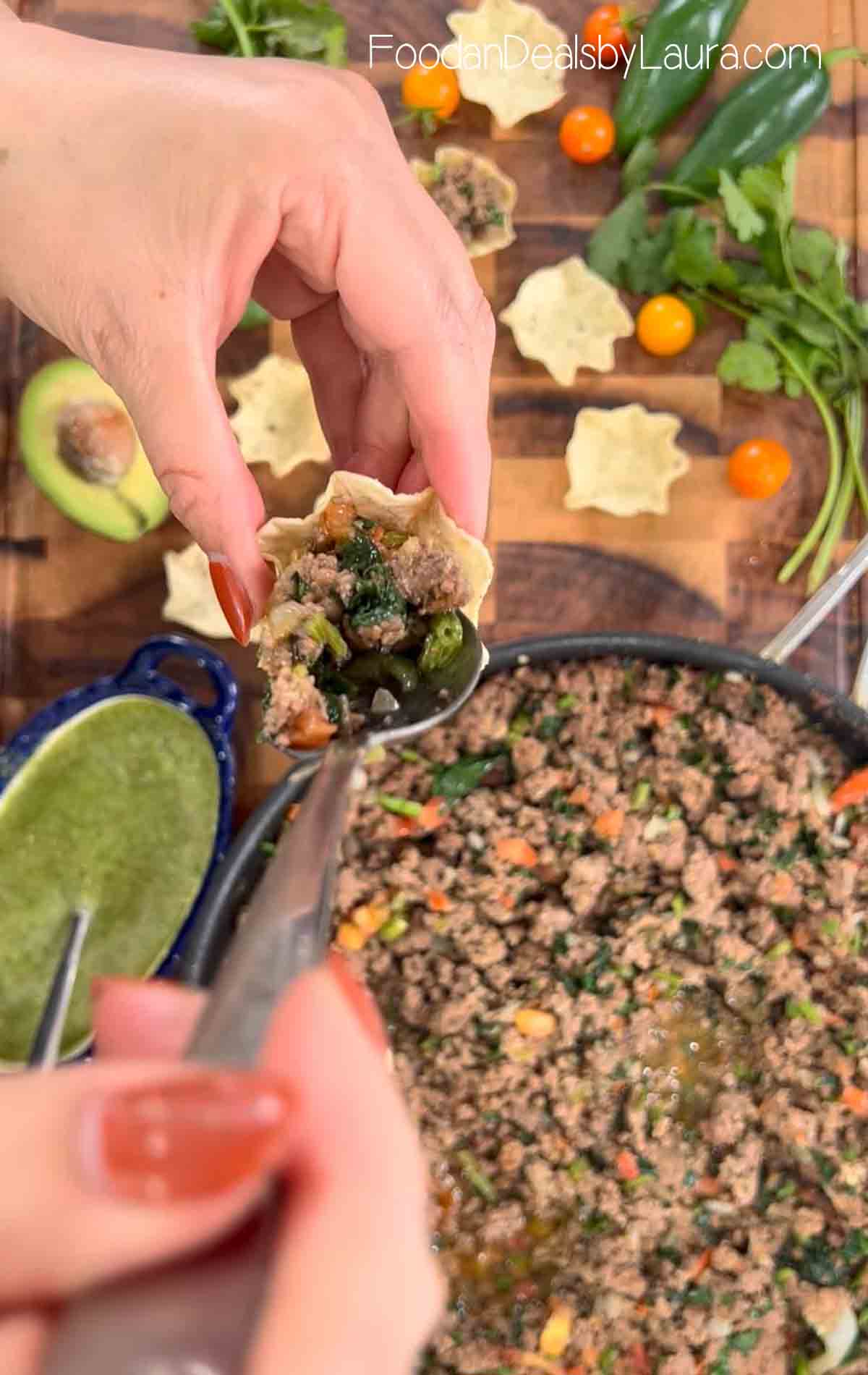 Relleno de Scoops con carne molida sozonada