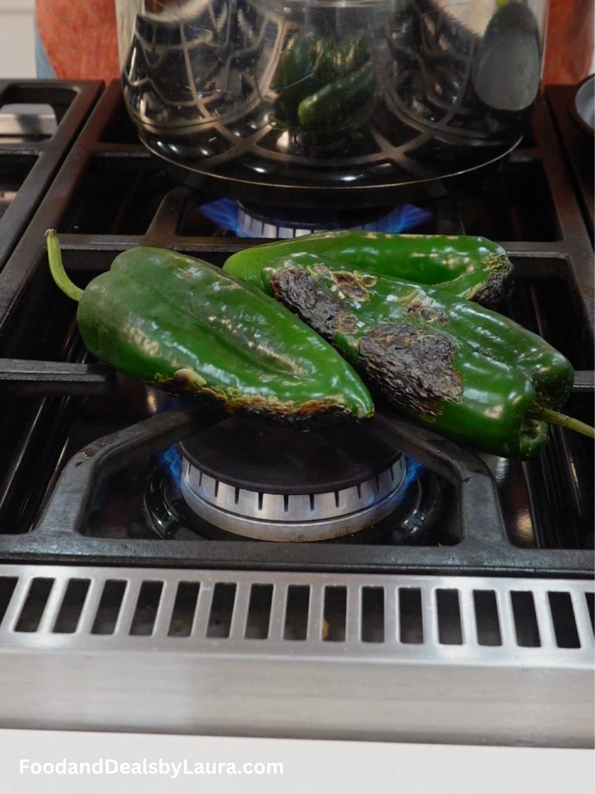 chiles poblanos tostando