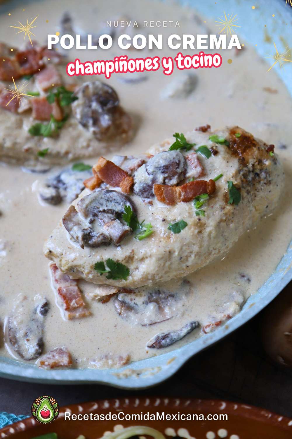 pollo en crema de champiñones con tocino