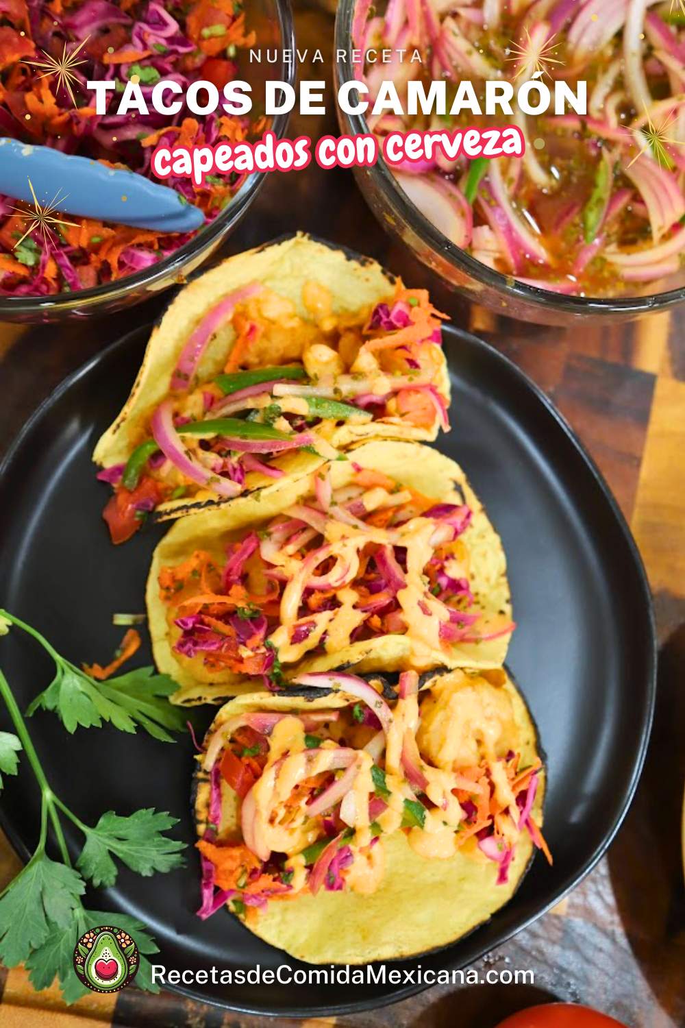 tacos capeados de camarón con cerveza